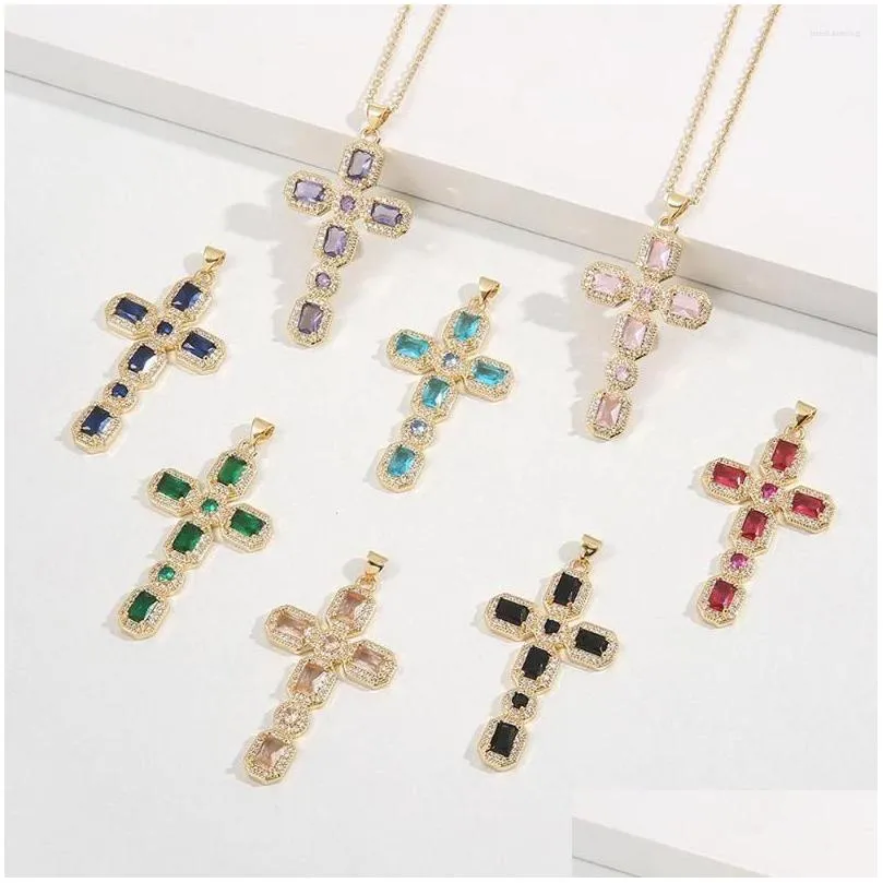 pendant necklaces diyalo 8 colors dainty 3a zircon gold plated cross for women girls crucifix charms clavicle chain jewelry