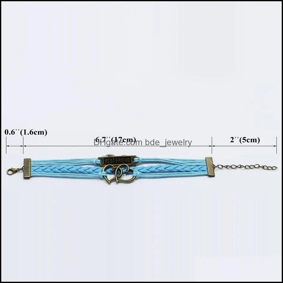 classic friend letter charm bracelets for women men braided leather rope double heart infinity wrap bracelet friendship jewelry
