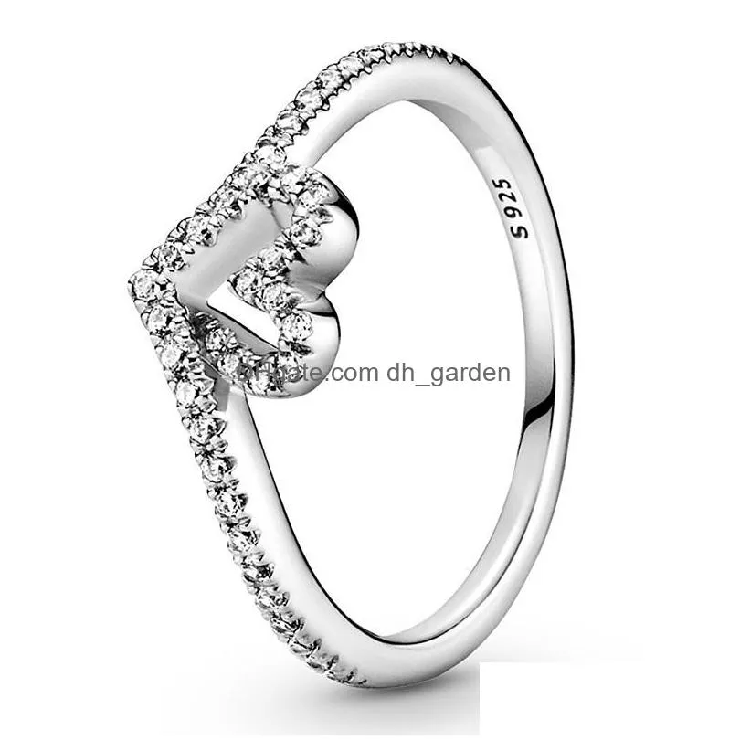 cluster rings 925 sterling silver ring rose openwork petals statement tilted heart solitaire wishbone for women fashion jewelry