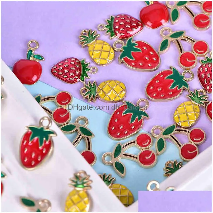 10pcs/set enamel fruit cherry watermelon strawberry alloy charms pendant diy craft findings jewelry making accessories