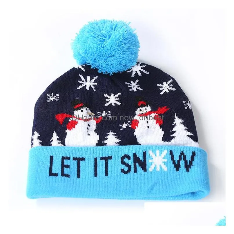 christmas women kids knit hat wool ball beanies cap led light lady children knitted hat warm cap beanie hats