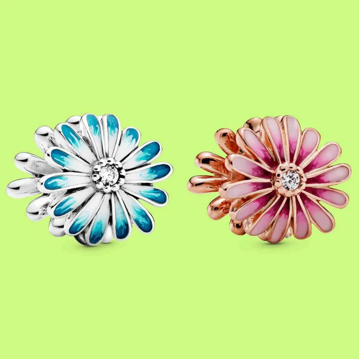 925 sterling silver pink daisy flower charm beads fit original pandora charms bracelet jewelry making accessories whole