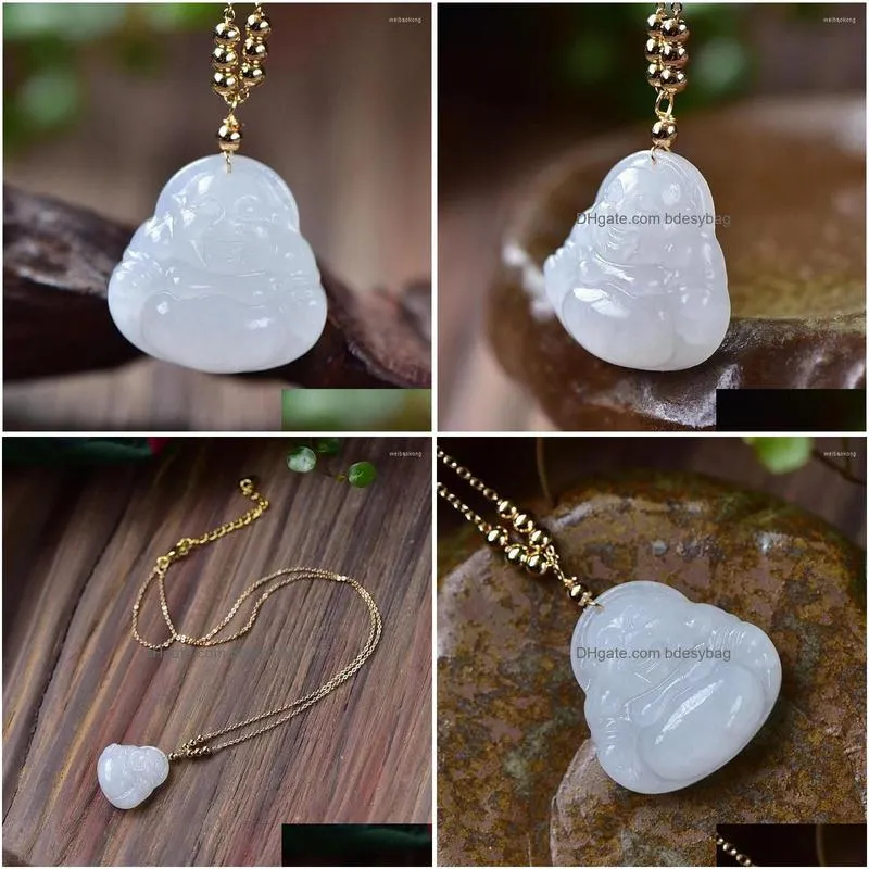 pendant necklaces wholesale hetian white natural stone laughing buddha clavicle chain necklace charm fashion jewelry