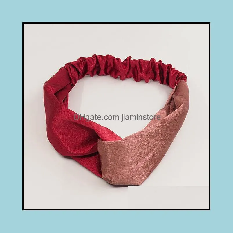 women satin silk headband cross knot elastic hairbands retro contrast color bandanas twisted headbands turban hair accessories
