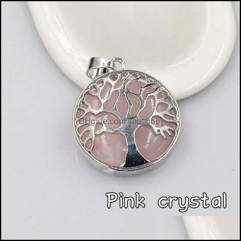 natural stone amethysts rose quartz chakra lapis alloy tree of life pendants charms for necklace jewelry accessories marking