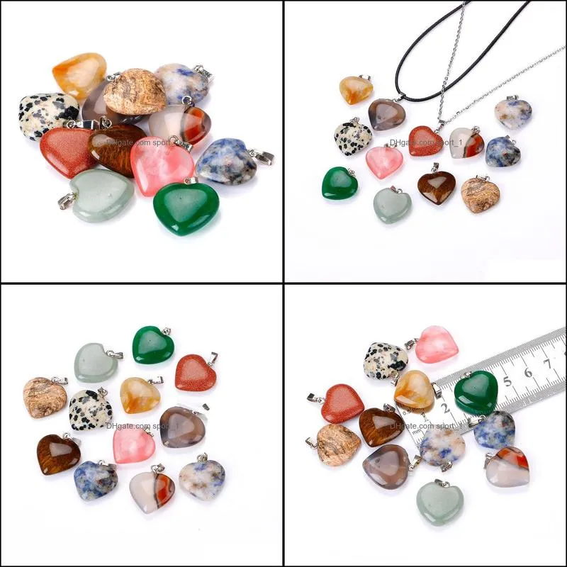 natural stone heart love pendant necklace opal tigers eye pink quartz crystal chakra reiki healing pendulum necklaces for women