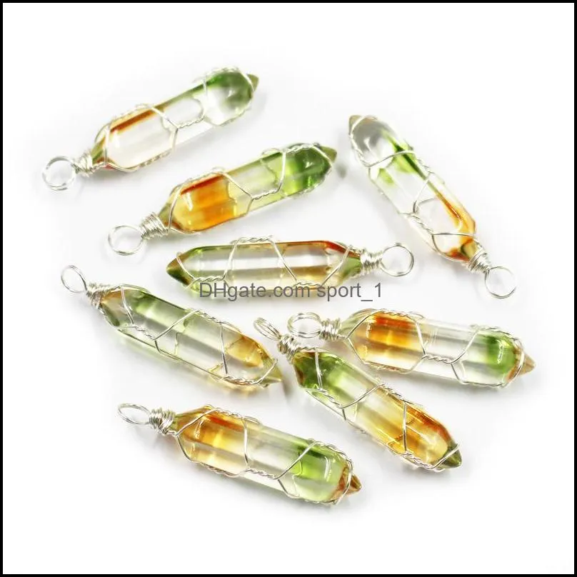 wire wrap colour grad glass crystal bullet hexagon pendants charms for diy earrings necklace jewelry making