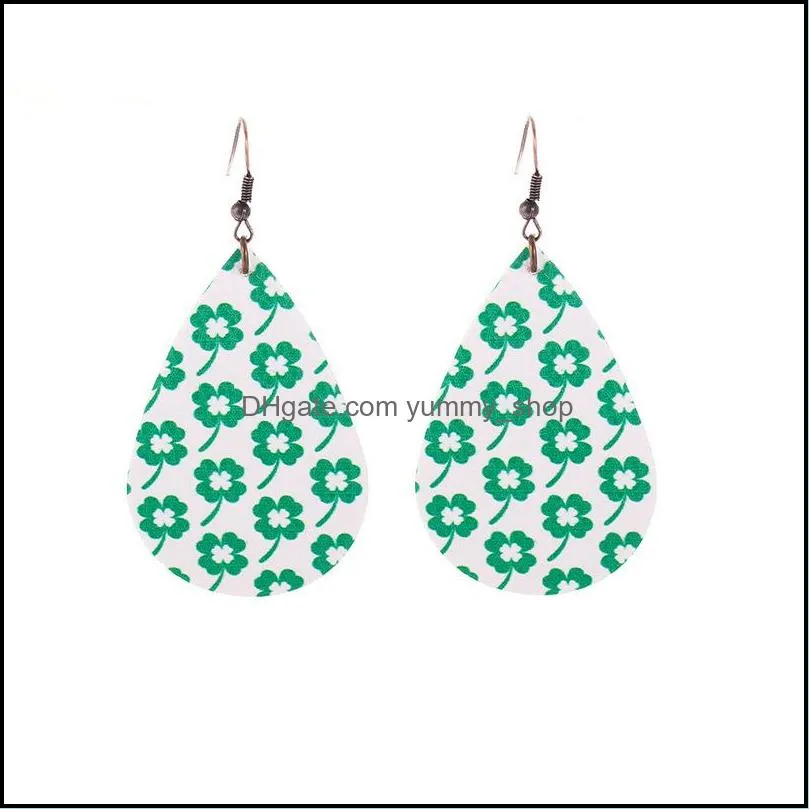 women charm jewelry dangle earrings lady fashion lucky clover pattern pu leather drop earrings women girl studs 12 styles