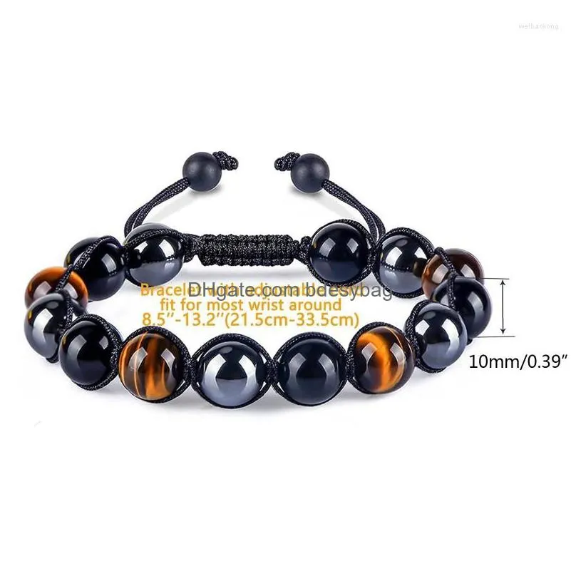 strand d0lc 10mm natural threecolor stone bracelet tiger eye black gallstone light beads healing for balance