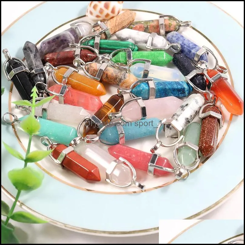 bulk natural stone pendant charms hexagonal prism bullet quartz point healing crystals chakra cross heart charm exquisite necklace jewelry