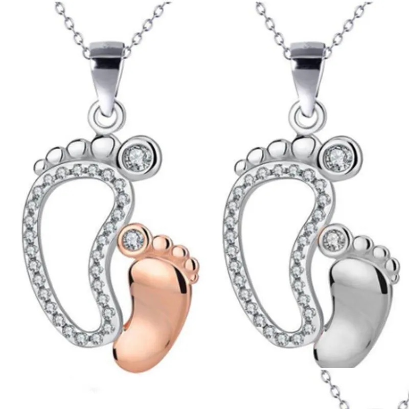 fashion baby birthday foot necklace copper shining cute cubic zircon pendant mothers day family jewelry holiday gifts