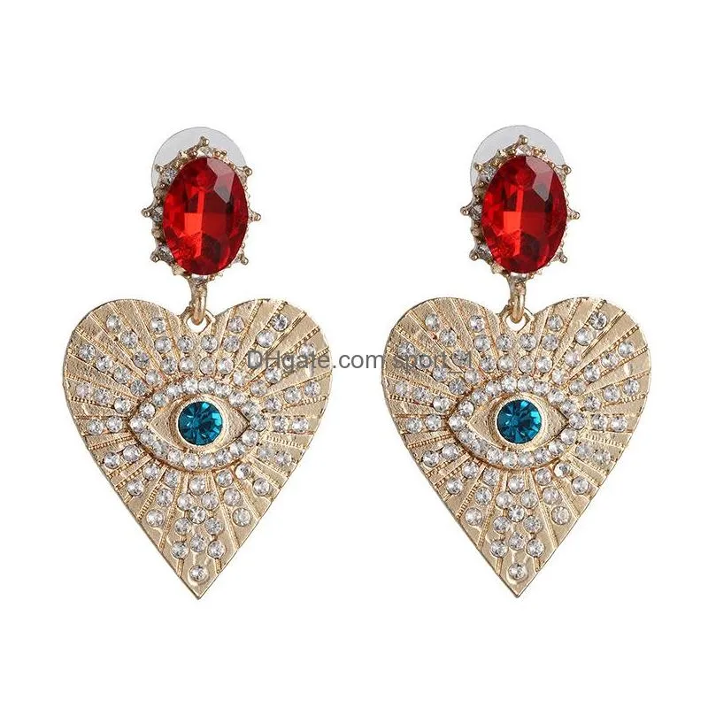 fashion jewelry peach heart diamond eye earrings rhinstone dangle stud earrings