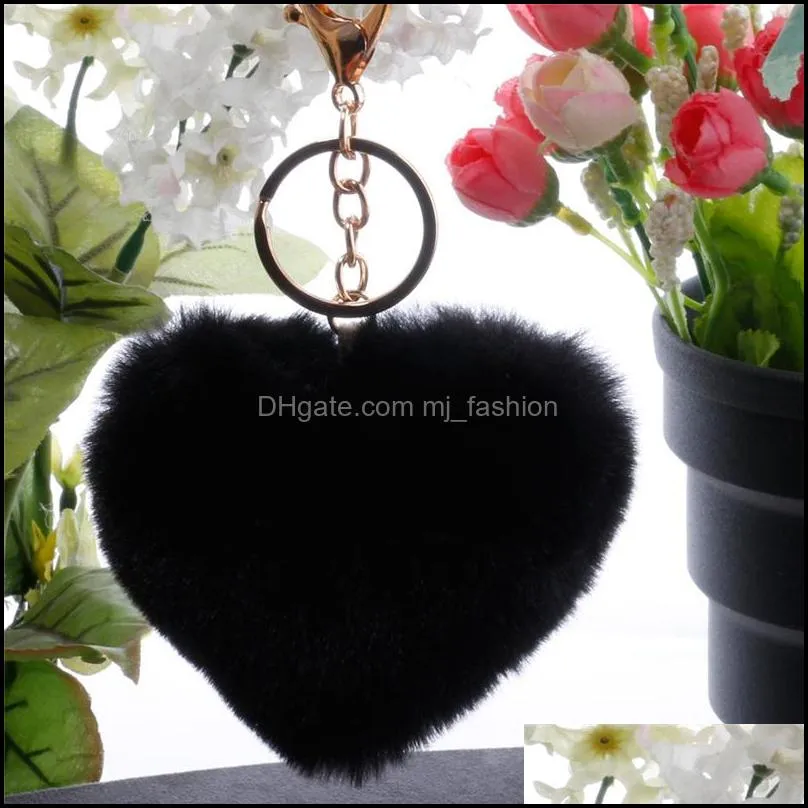 heart pompoms key rings rainbow plush balls keychains pendant for women fashion car bag accessories keyfobs holder p285fa