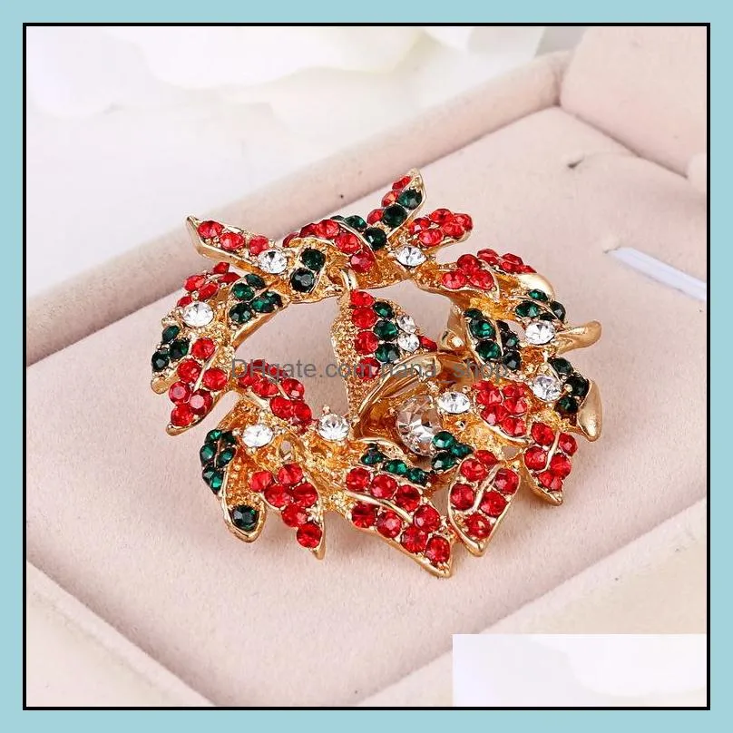 fashion christmas jewelry women brooches luxury crystal rhinestone small bell garland brooches pin for christmas gift wholesale in