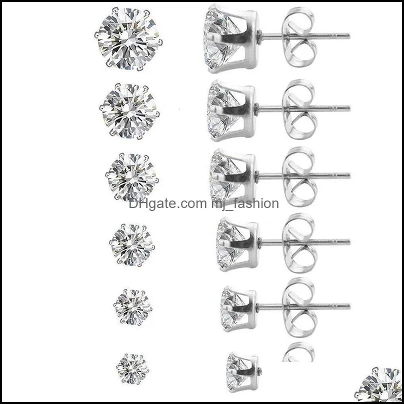  arrival 3mm8mm clear cubic zirconia stud earring for women girls silver gold rose gold plated stainless steel wedding earrings