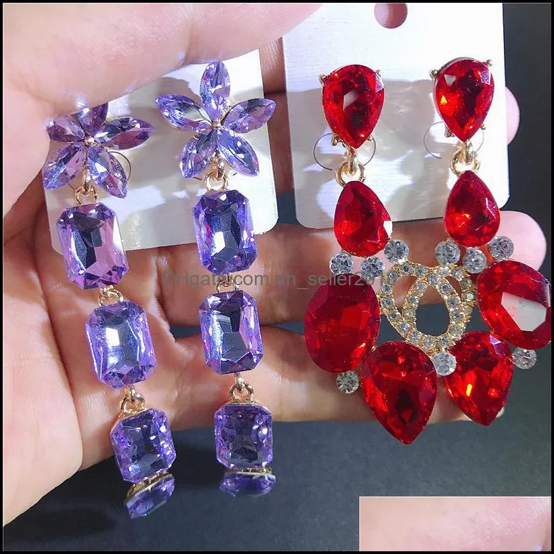 colorful rhinestone drop earrings long bohemian europe united states retro glass drill temperament wedding jewelry for women gift c3
