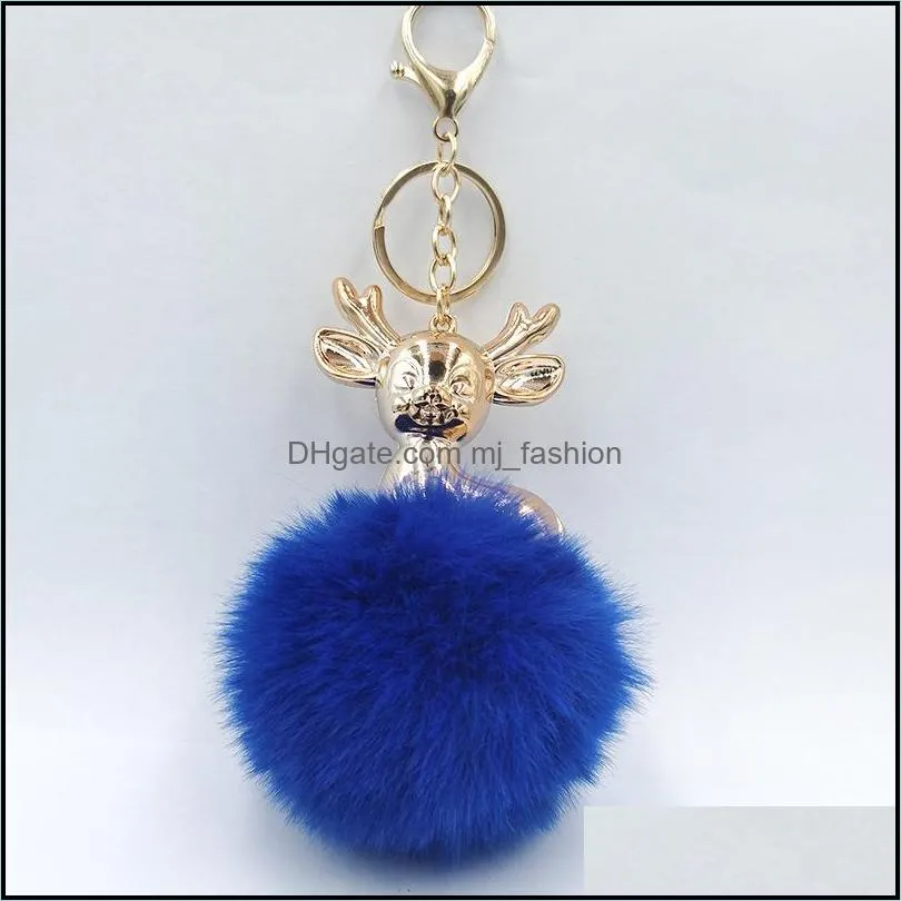 deer pompom key rings fashion elk animal keyfobs fur ball pendant keychain for girl handbag faux fluffy keyring jewelry p276fa