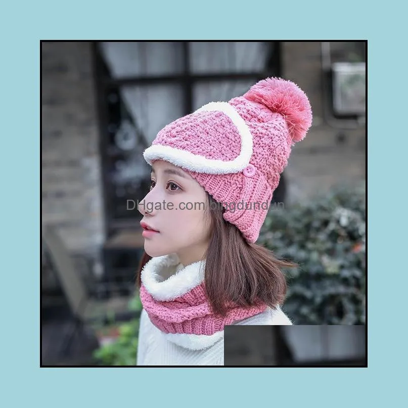 women winter warmer threepiece set hat mask and scarf set winter knitted plus velvet warm mask hat and scarf set rre11477