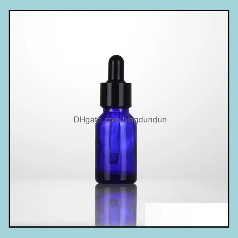 15ml blue glass dropper bottles with black gold caps eye dropper oil drop aromatherapy packing bottles 780pcs/lot sn3656