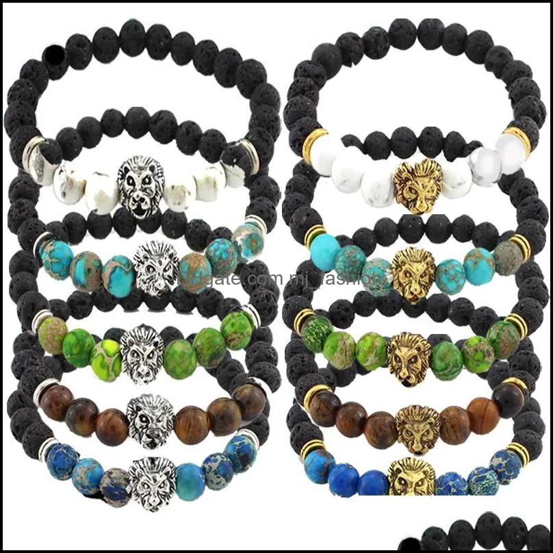  head natural lava stone bracelet bangle yoga beads jewelry essential oil diffuser elastic bracelets for women dhs b331s