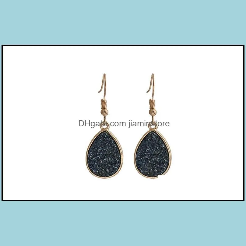 fashion 4colors druzy drusy earrings gold plated geometry faux natural stone resin dangle earrings for women jewelry