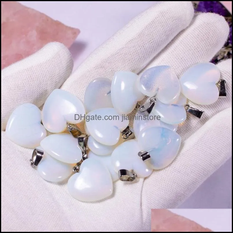 natural stone pink rose quartz opal tigers eye turquoise heart shape charms white black crystal agate pendants for necklace accessories jewelry