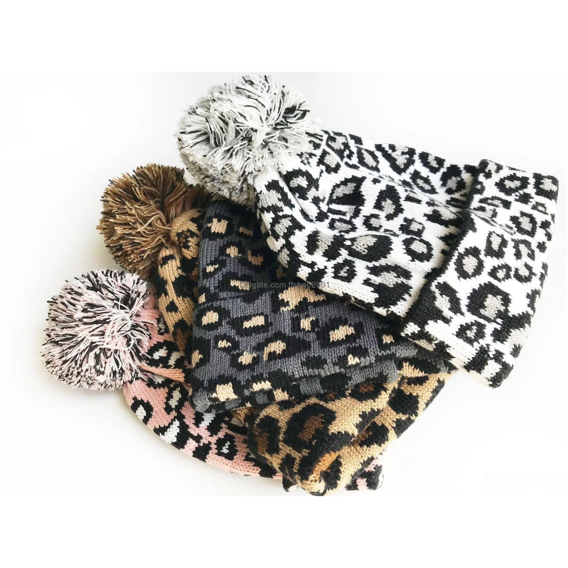 autumn winter womens leopard knitted hat lady warm beanies leopard hat