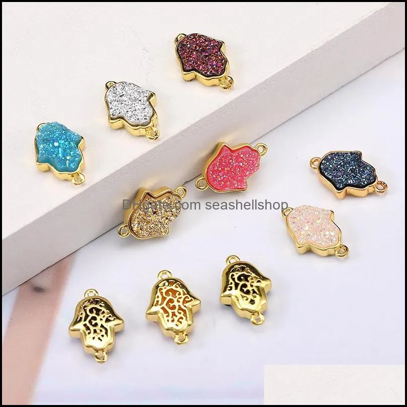  fashion fatima hamsa hand druzy resin stone pendant for bracelet bangle necklace gold cute 10 color diy charm jewelry