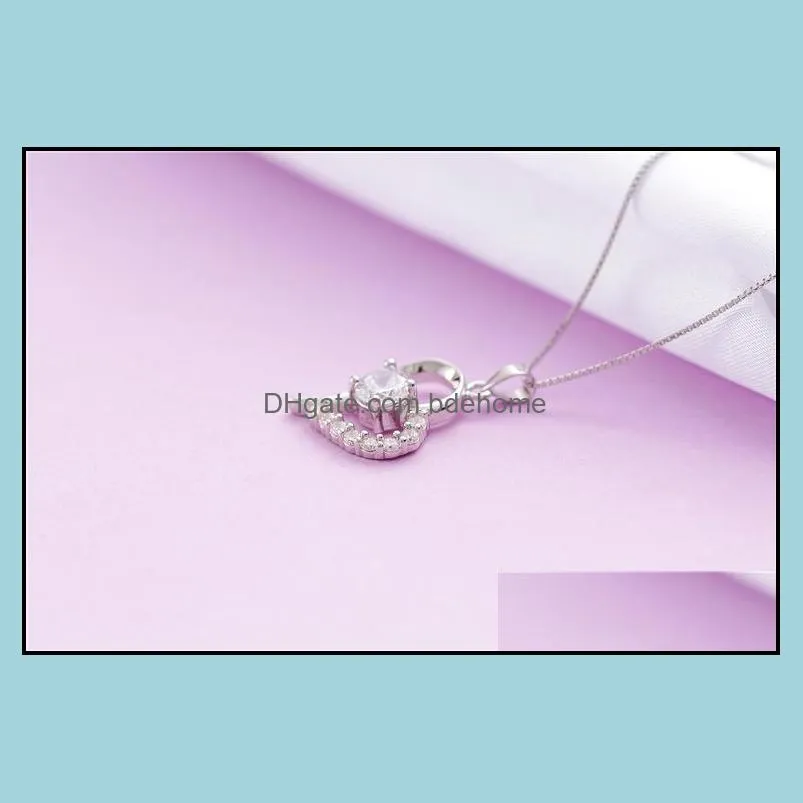 fashion austrian romantic crystal necklace 925 sterling silver korean cz diamond love heart shaped pendant box chain for womens