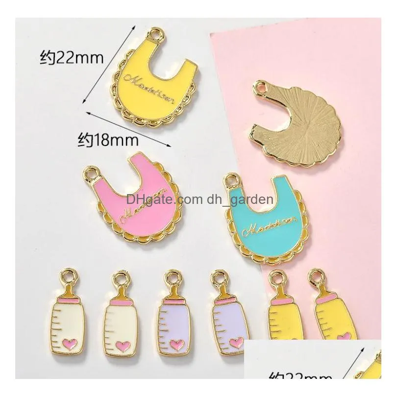 so cute10pcs/lot apron baby bottle enamel charms metal pendants gold base fashion jewelry accessories for diy handmade