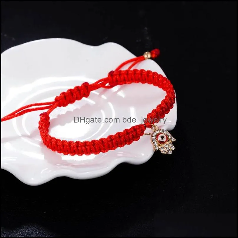 fatima hand hamsa evil eye charm bracelets red braided string rope chains bangle for women men fashion diy handmade jewelry