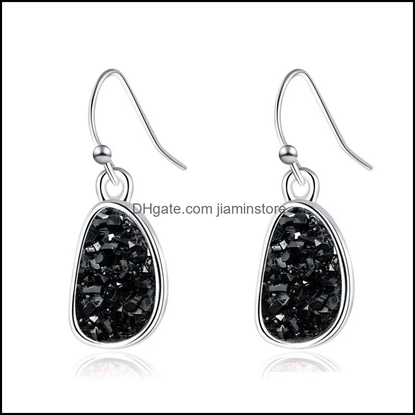 fashion 6colors druzy drusy earrings silver plated geometry faux natural stone dangle earrings for women jewelry