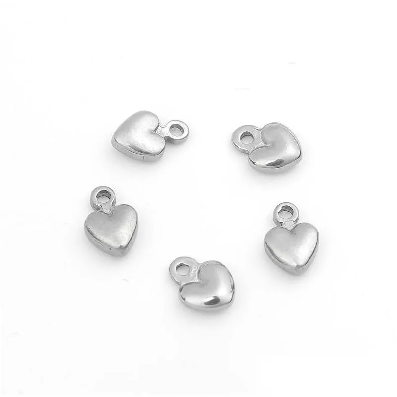 304 stainless steel charms heart silver color charm pendants for diy bracelet necklace jewelry accessories 6mm x 4mm 10 pcs