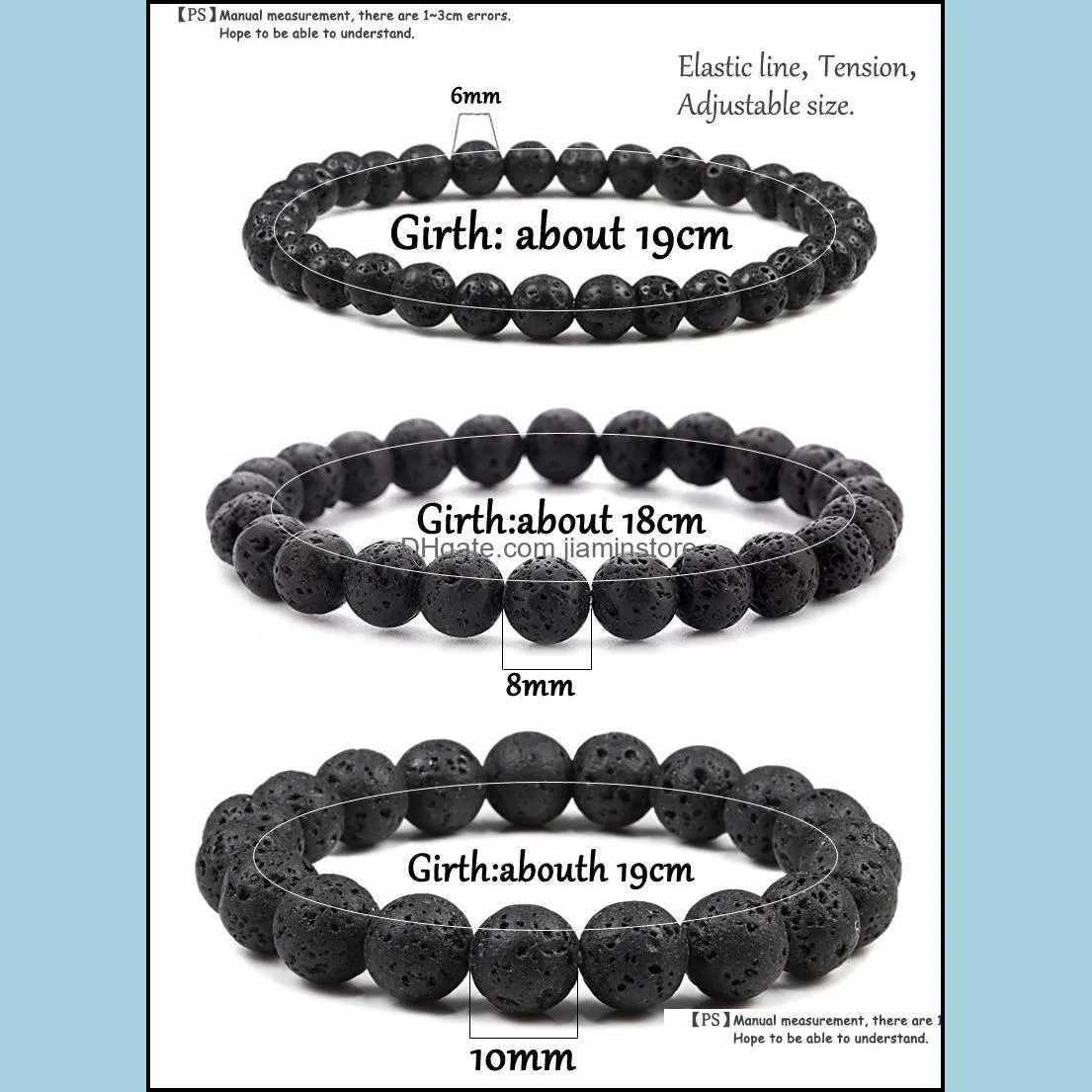 6/8/10mm volcanic lava stone beaded strands elastic bracelets  oil diffuser bracelet for men women jewelry