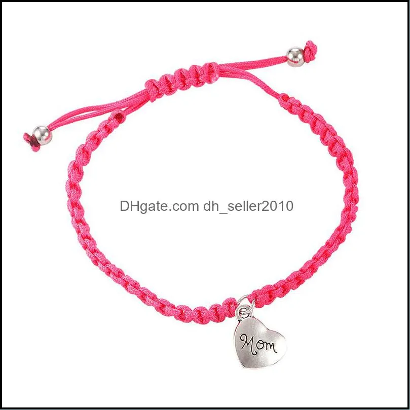 handmade heart mom charm bracelets colorful string woven bracelet for mom fashion i love you mom lucky jewelry 3629 q2