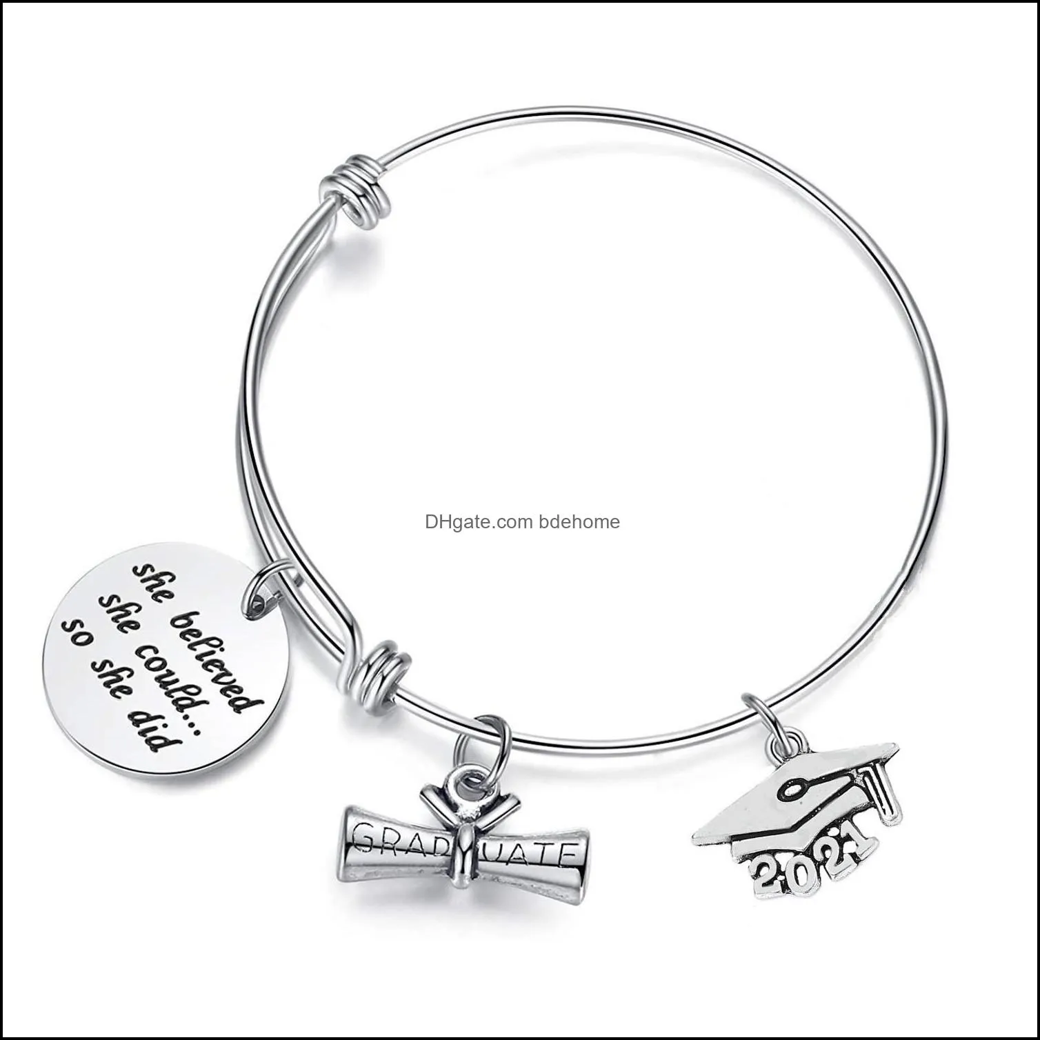 2021 stainless steel charm engraved bracelet women adjustable graduation bangle inspiration jewelry for girl boys dhs