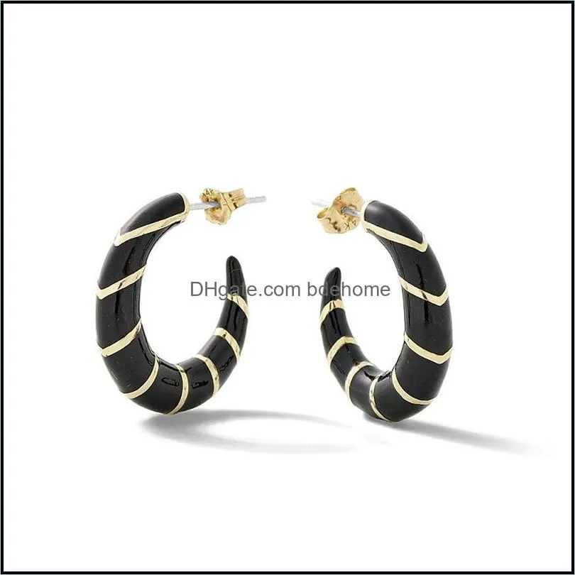 vintage korean hoop earrings for women girls stripe pattern geometric c shaped earring fashion jewelry