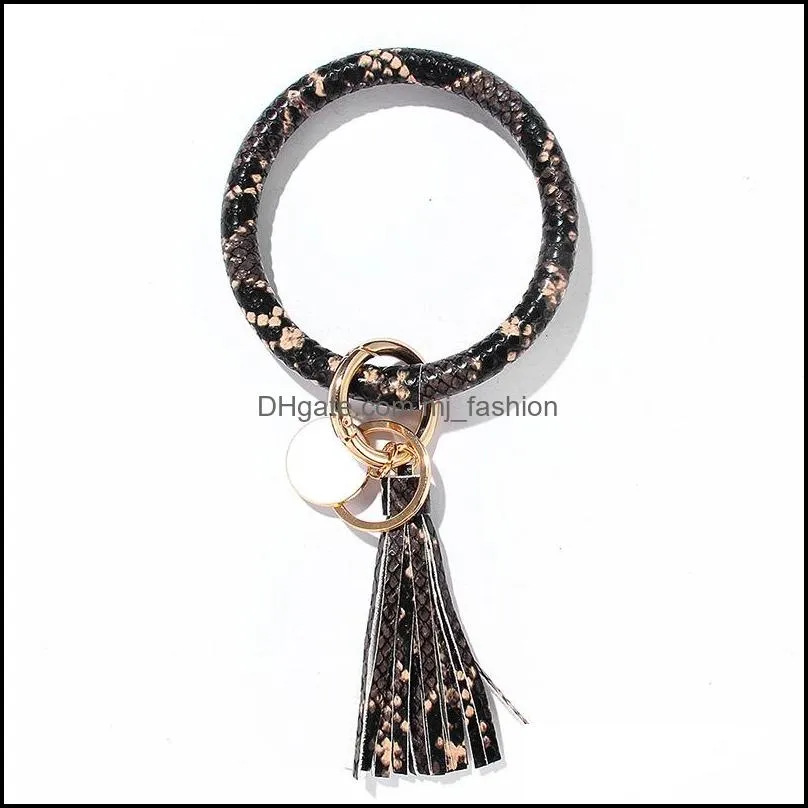 snakeskin key ring bracelet with tassel leather wristlet bangle keychain for women girls big circle bracelets keyrings q2fz