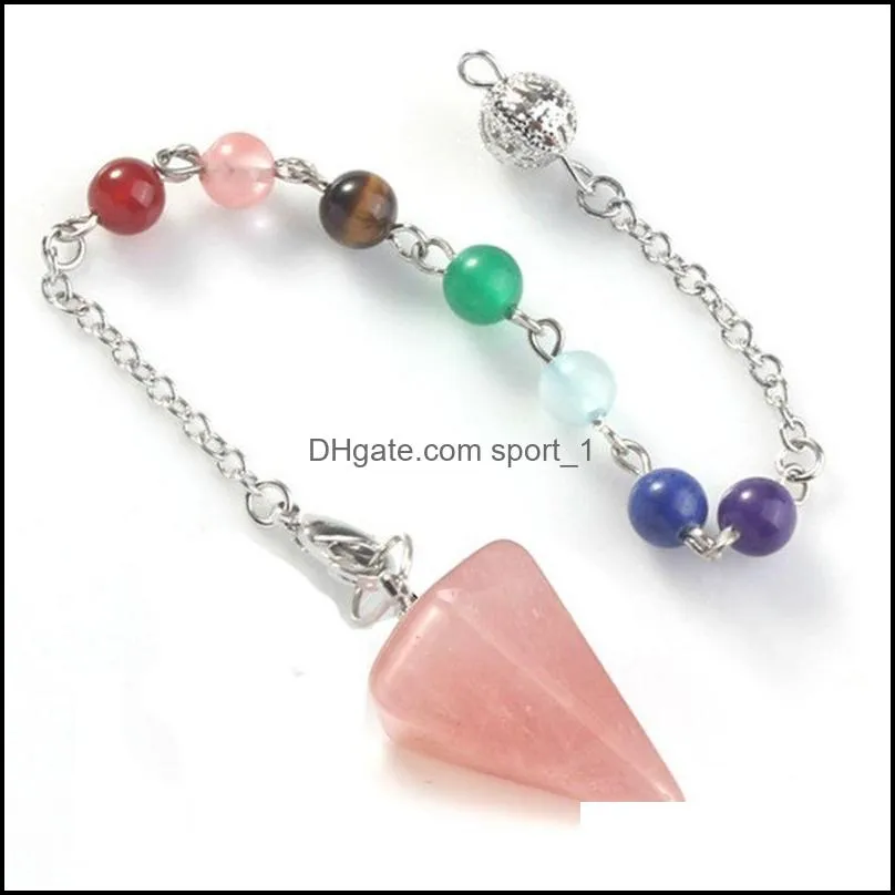 small size natural stone pendulum for dowsing amethysts lapis opal crystal cone healing chakra chain hexagonal pendants necklace