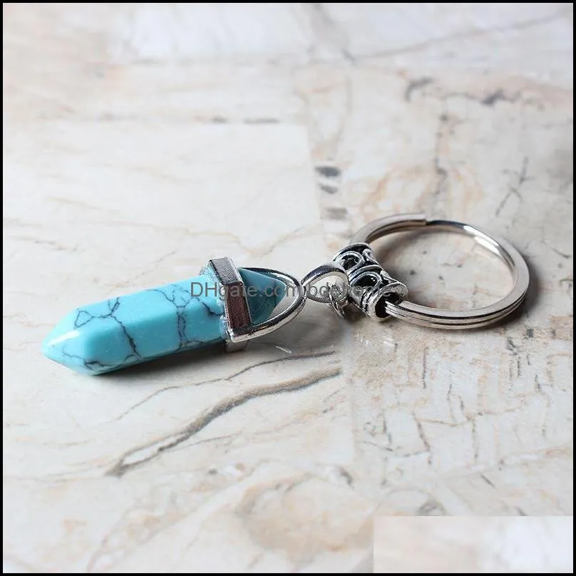 creative natural quartz stone key rings yoga pendant keychain women bag handle car jewelry accessories