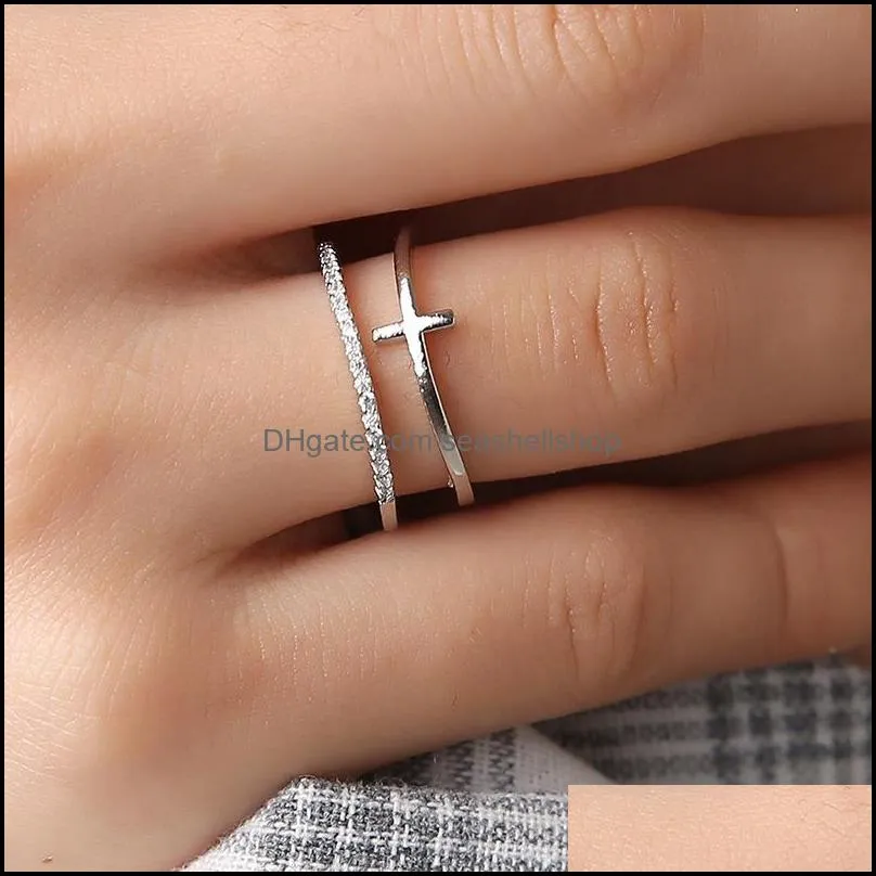 new fashion personality double open ring for women silver rose gold mini crystal ring adjust engagement wedding valentines day