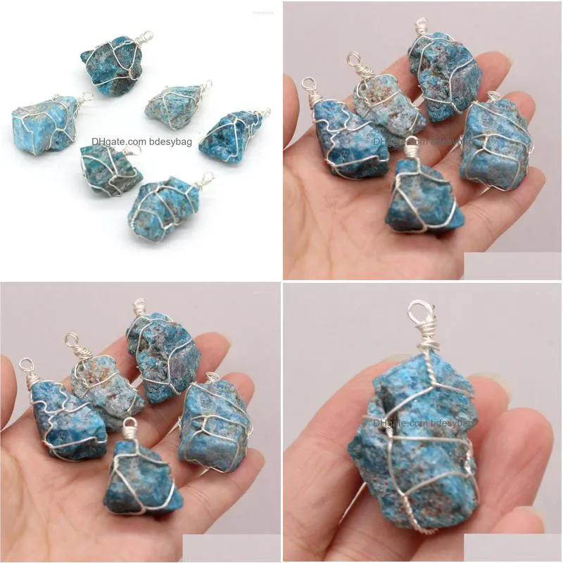 pendant necklaces natural stone crystal bud irregular blue silver wire craft jewelry makingdiy charm necklace earring accessories