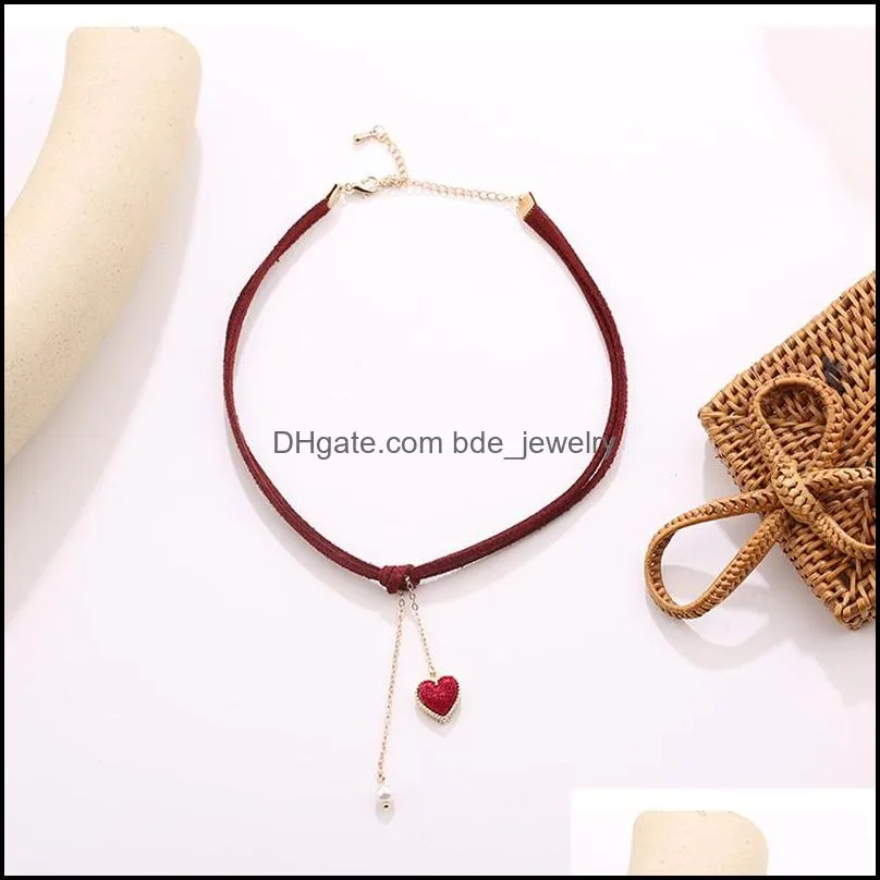 korean style fashion choker necklaces velvet chain simple double side black red heart shape pendant women necklace ladies jewelry