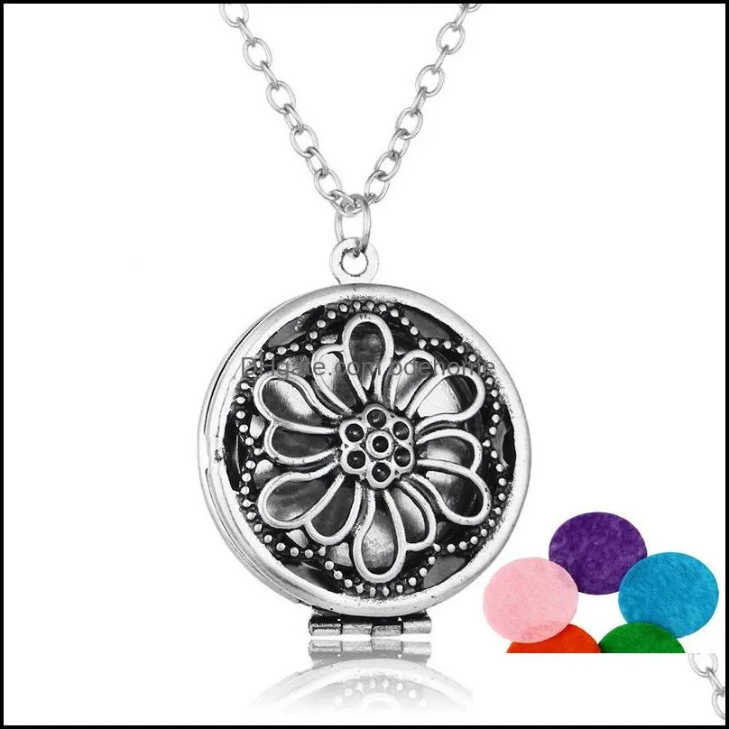   oil diffuser necklaces hollow flowers open locket pendant long chains for women aromatherapy fashion jewelry gift