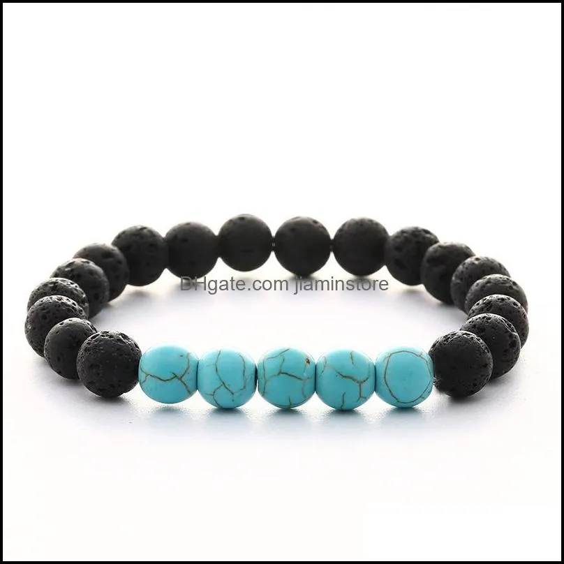 natural black lava stone white turquoise bracelet diy aromatherapy essential oil diffuser bracelet for women men