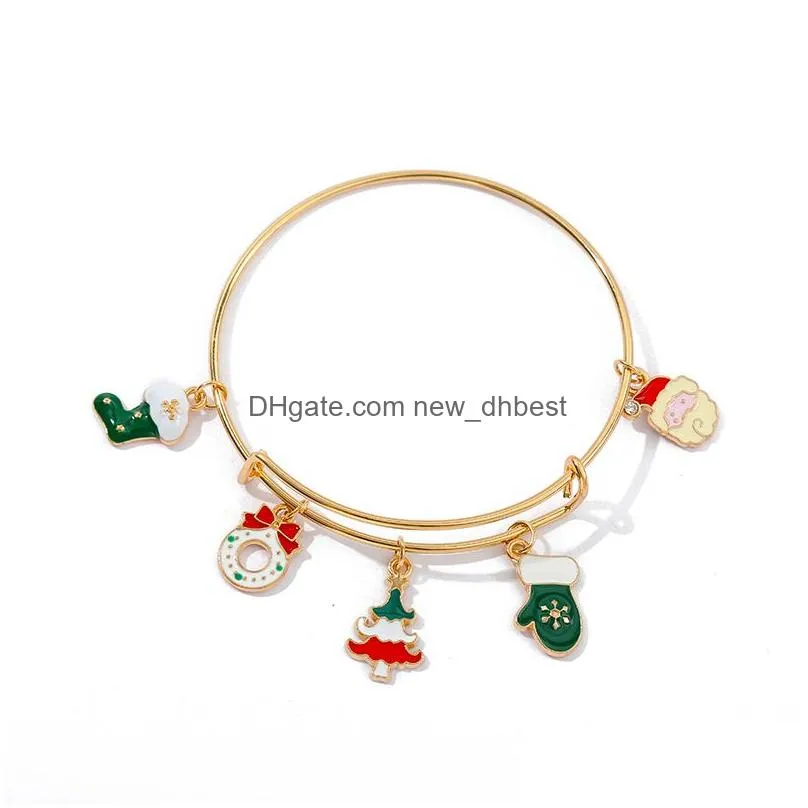 fashion enamel christmas snowman tree bangle bracelets for women chirstmas gift stretching bracelet