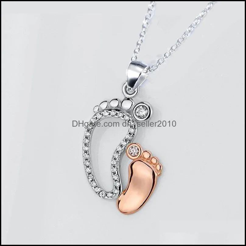 fashion baby birthday foot necklace copper shining cute cubic zircon pendant mothers day family jewelry holiday gifts