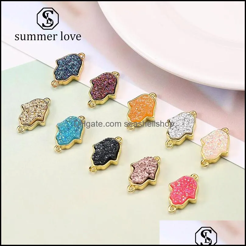  fashion fatima hamsa hand druzy resin stone pendant for bracelet bangle necklace gold cute 10 color diy charm jewelry