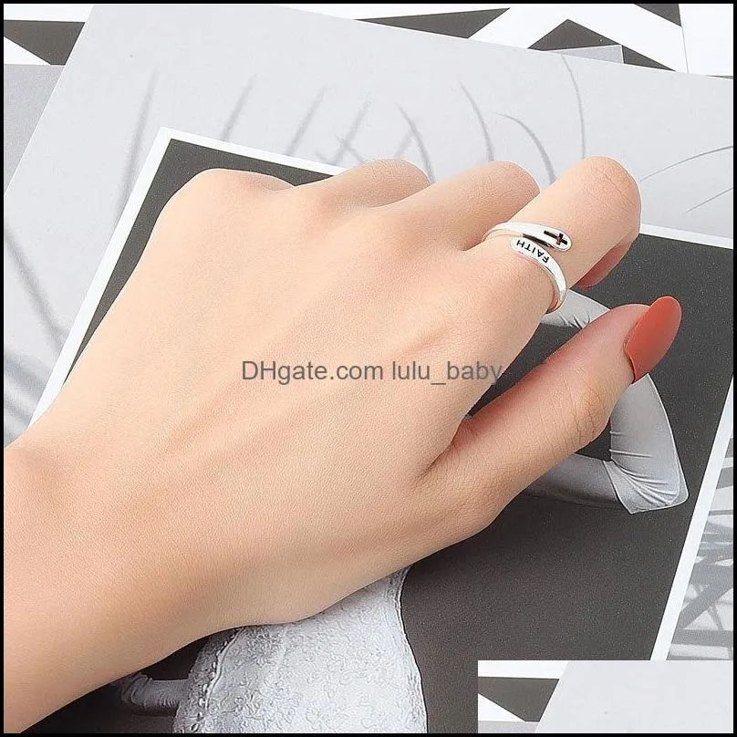 real 925 sterling silver rings for women vintage faith cross letters round engagement rings silver 925 jewelry anillos mujer 1466 q2