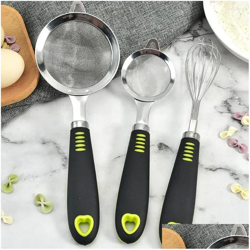 baking tools 3 pieces fine mesh sieve manual egg beater mixer chocolate pastries bakery diy handle accessories